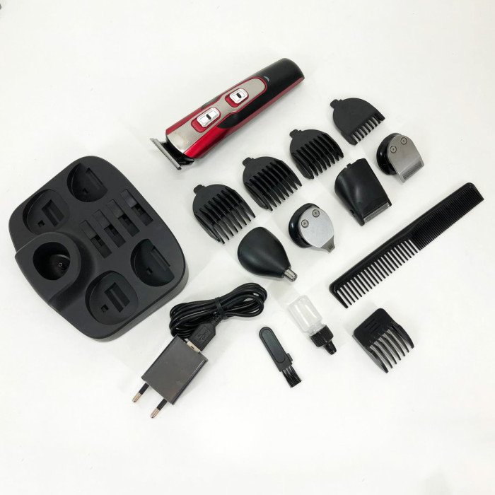 Машинка для стрижки 10в1 GEMEI GM-592, машина для окантування, підстригальна машинка. Колір: червоний