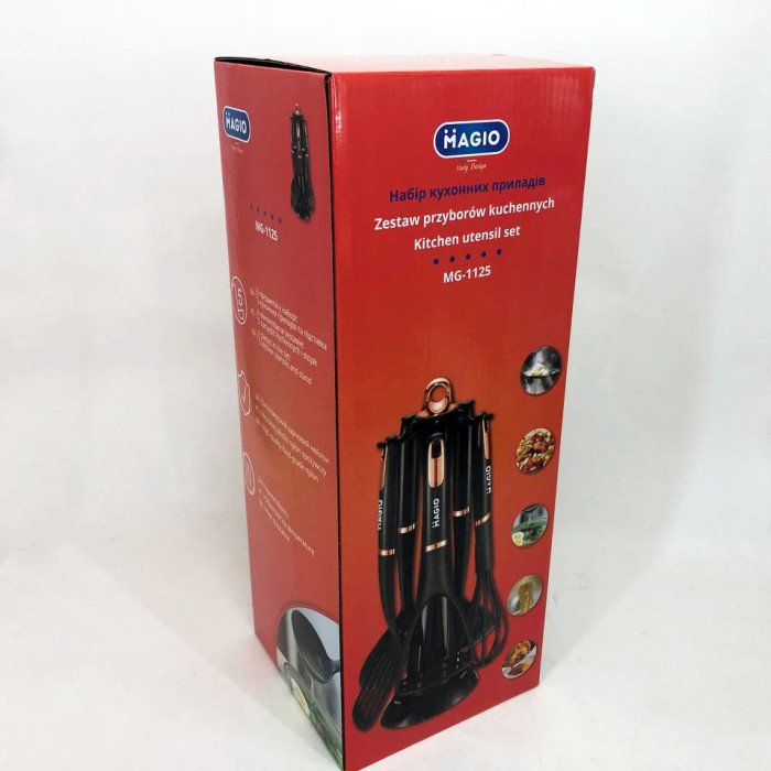 Набір кухонних приладів Magio MG-1125, набір поварешок на підставці, набір силіконових приладів для кухні