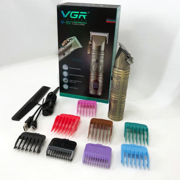 Тример для волосся VGR V-697 LED Display 8 насадок, окантувальна машинка, триммер бездротовий