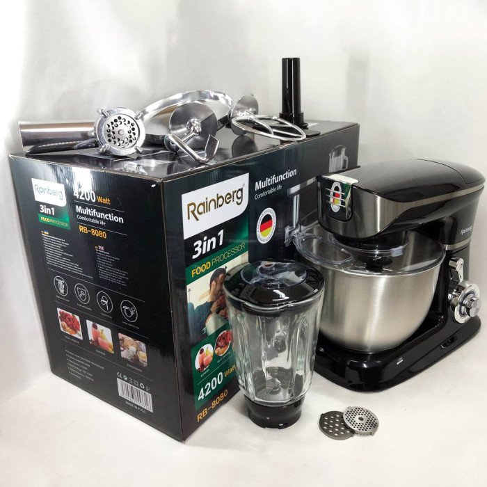 Багатофункціональний кухонний комбайн Rainberg RB-8080 Тістоміс, М'ясорубка, Блендер, Потужний блендер