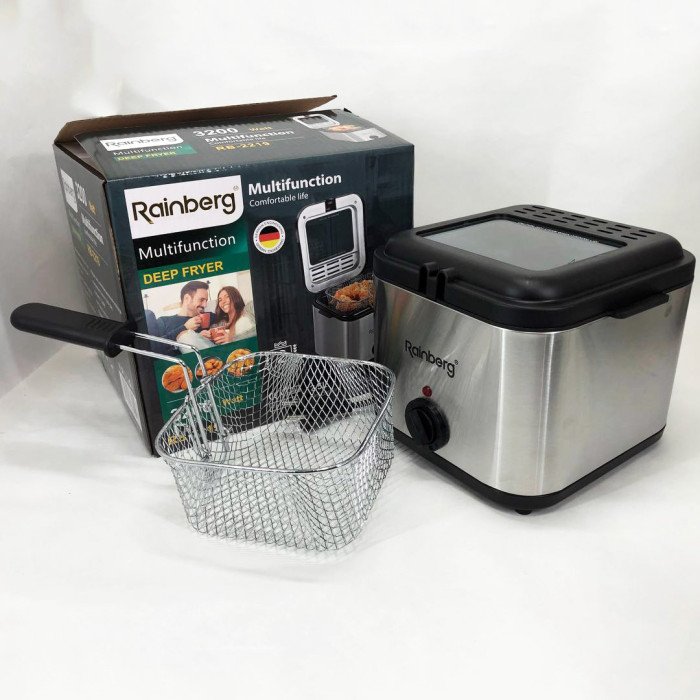 Фритюрниця для дому Rainberg RB-2219 з терморегулятором та знімною чашею електрофритюрниця міні фритюрниця