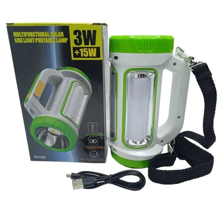 Ліхтар кемпінговий із сонячною панеллю 5158-LED-COB power bank, переносний ліхтар. Колір: зелений