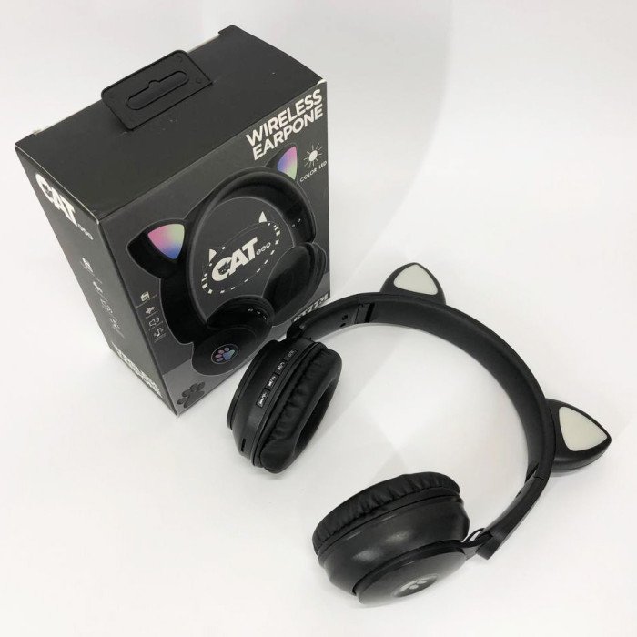 Бездротові навушники ST77 LED з котячими вушками, що світяться. Колір: чорний