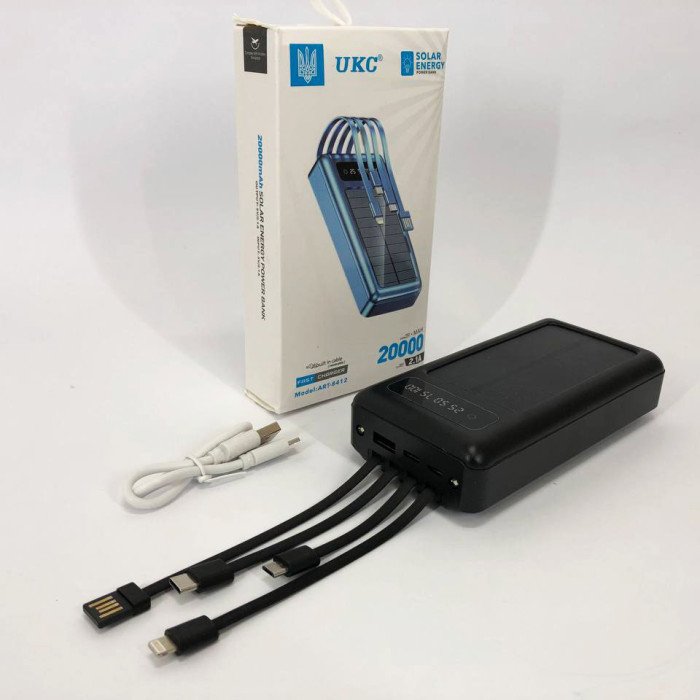 Портативний зарядний пристрій на 20000mAh, Power Bank на сонячній батареї, для планшета. Колір: чорний