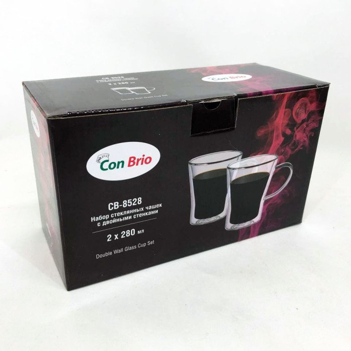 Чашки з подвійними стінками Con Brio 280 мл CB-8528 2шт, кружки скляні з подвійним дном