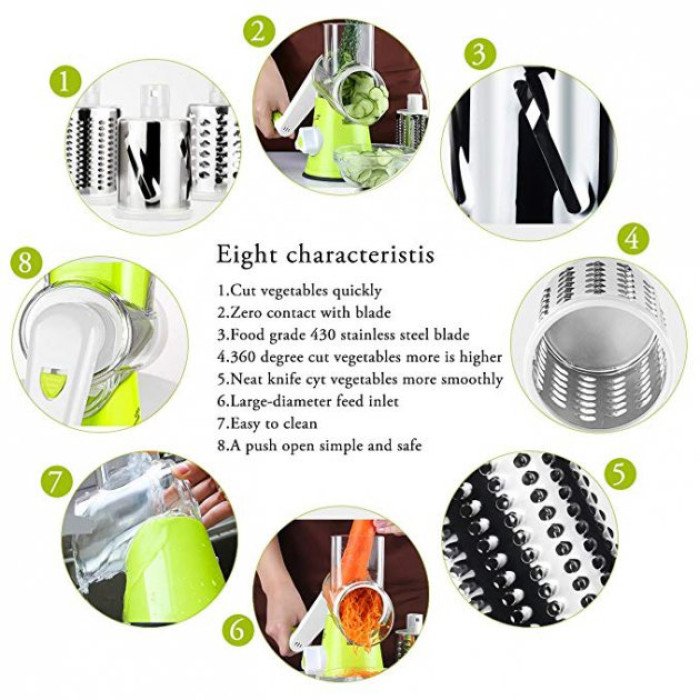 Овочерізка мультислайсер Tabletop Drum Grater Kitchen Master Терка для овочів та фруктів 3 насадки. Колір: зелений