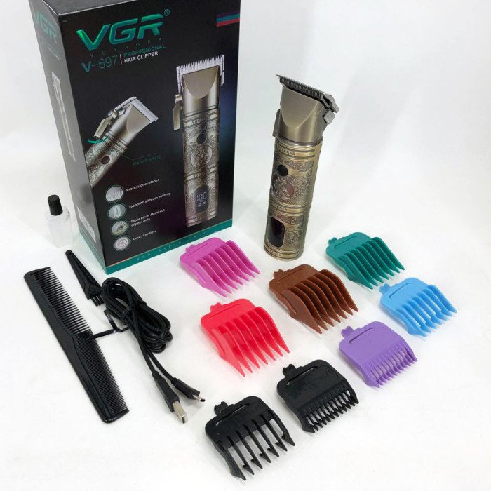 Тример для волосся VGR V-697 LED Display 8 насадок, окантувальна машинка, триммер бездротовий