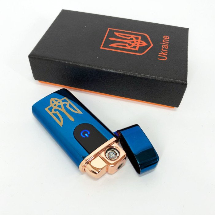 Електрична та газова запальничка Україна із USB-зарядкою HL-431, запальничка спіральна. Колір: синій