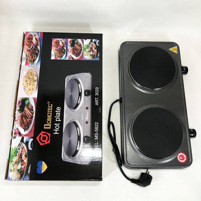 Електроплита Domotec MS-5822 2 диски 2000 Вт, плита електрична переносна двоконфоркова настільна