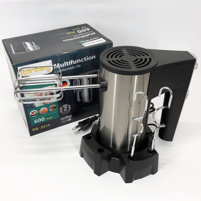 Міксер ручний електричний Rainberg RB-2214 600W 5 швидкостей з підставкою, двовіночковий міксер