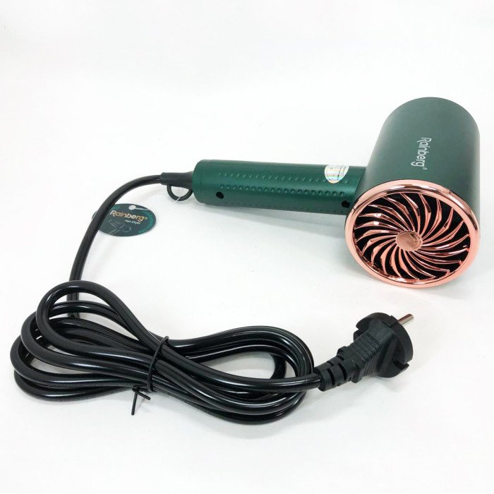 Фен Rainberg RB-2212 8800 W з регуляцією температури та швидкості для сушіння та укладання волосся. Колір: зелений