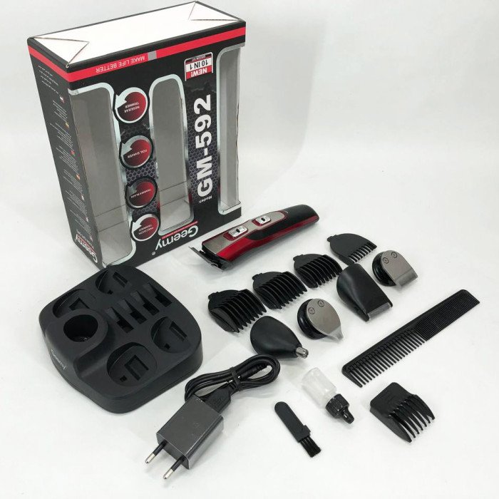 Машинка для стрижки 10в1 GEMEI GM-592, машина для окантування, підстригальна машинка. Колір: червоний