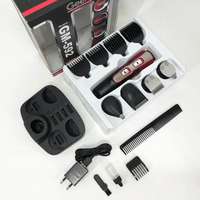 Машинка для стрижки 10в1 GEMEI GM-592, машина для окантування, підстригальна машинка. Колір: червоний