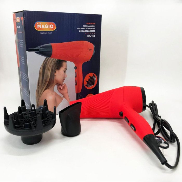 Фен MAGIO MG-152, Фен з іонізацією, Фен для волосся з режимами, Фен для волосся з насадками