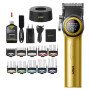Професійна машинка для стрижки волосся VGR V-001 з дисплеєм 9000 об/хв та 10 насадками. Колір: золотий