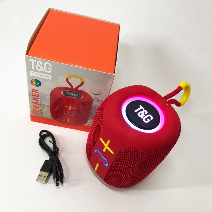 Портативна Bluetooth колонка TG658 8W з RGB підсвічуванням, колонка для вечірки. Колір: червоний