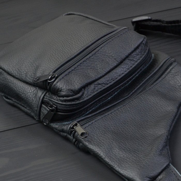 Чоловіча сумка з натуральної шкіри, тактична сумка - месенджер чорна, тактична сумка на груди