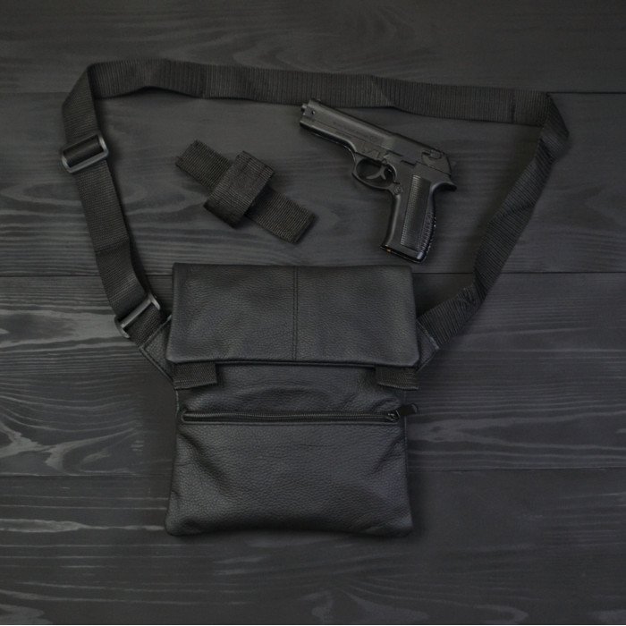 Набір 2В1. Шкіряна сумка з кобурою + ліхтарик професійний POLICE BL-X71-P50