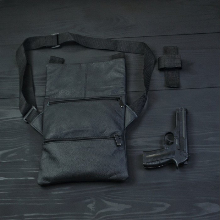 Набір 2В1. Шкіряна сумка з кобурою + ліхтарик професійний POLICE BL-X71-P50