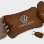 Набір подушок 2шт для автомобіля Volkswagen, з натуральної коричневої шкіри. Подушки на підголовник