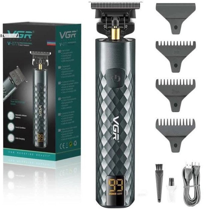Тример для стрижки волосся, вусів, бороди VGR V-077 з USB зарядкою, корпус метал, триммер бездротовий Тример для стрижки волосся, вусів, бороди VGR V-077 з USB зарядкою, корпус метал, триммер бездротовий