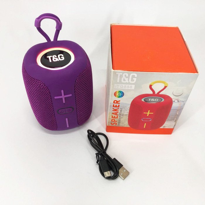 Портативна Bluetooth колонка TG658 8W з RGB підсвічуванням бездротова портативна потужна. Колір: фіолетовий