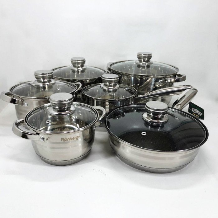 Набір посуду Rainberg RB-601 (12 предметів) з нержавіючої сталі, каструлі з нержавіючої сталі