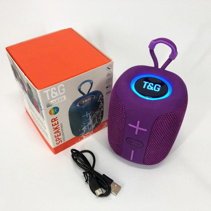 Портативна Bluetooth колонка TG658 8W з RGB підсвічуванням бездротова портативна потужна. Колір: фіолетовий