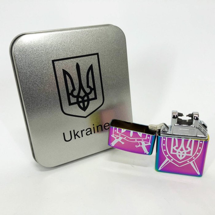 Дугова електроімпульсна запальничка USB Україна металева коробка HL-446. Колір: хамелеон