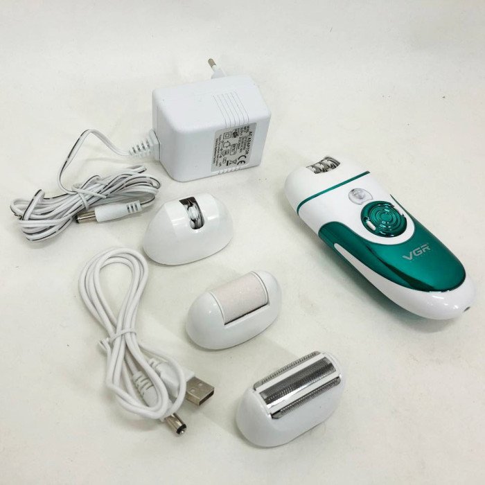 Епілятор VGR V-700 Жіночий бездротовий з підсвіткою для ніг та зони бікіні, пемза, електробритва для ніг