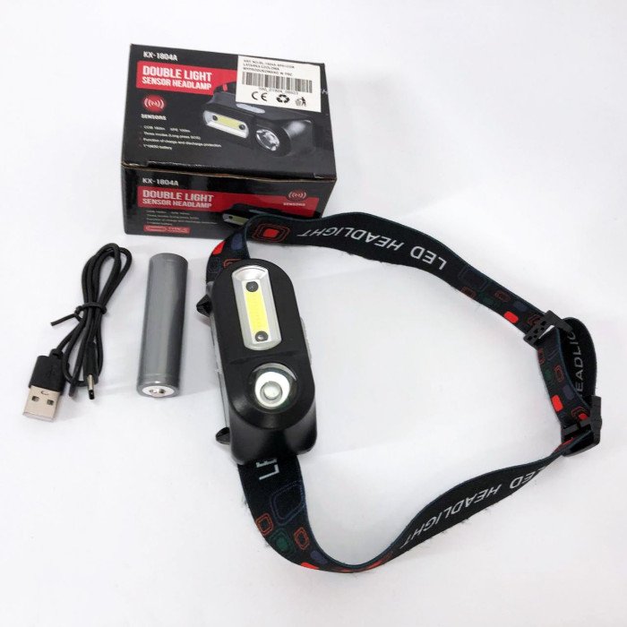 Ліхтар налобний BL-1804A COB XPE з датчиком руху, Ліхтар акумуляторний для риболовлі