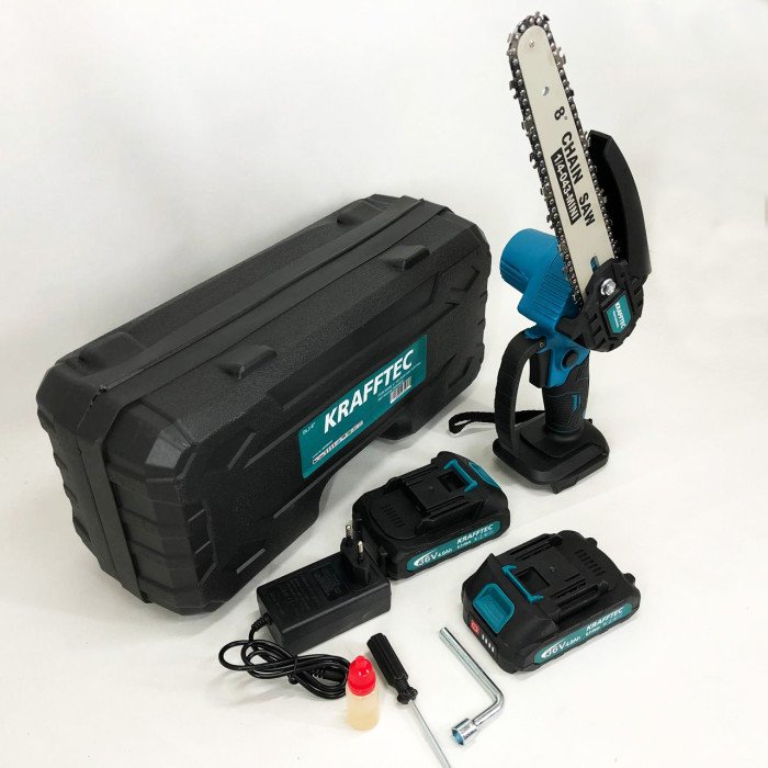 Акумуляторна ланцюгова міні пила 20 см у кейсі Krafftec (36V 4 Ач) + 2 акумулятори та індикатором заряду