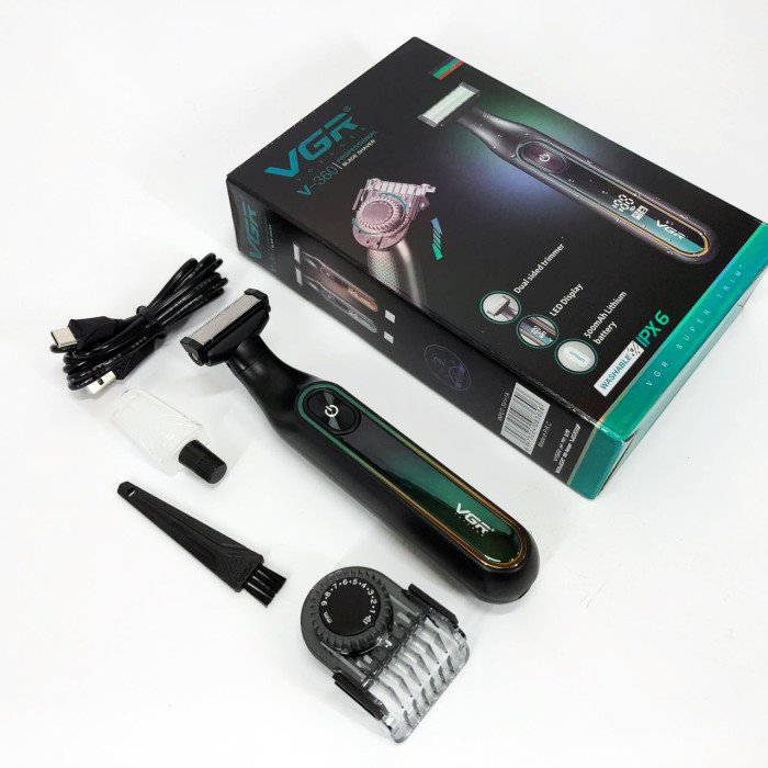 Електробритва VGR V-360 GREEN, Бездротова електробритва, Тример для вусів, Електробритва з насадками