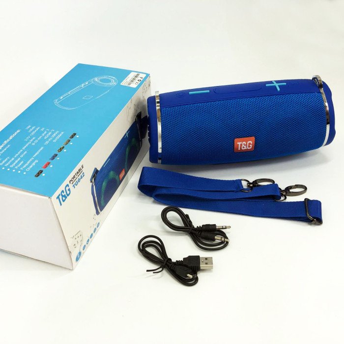 Портативна колонка TG642 з RGB підсвічуванням та ремінцем, акумуляторна колонка для музики. Колір: синій