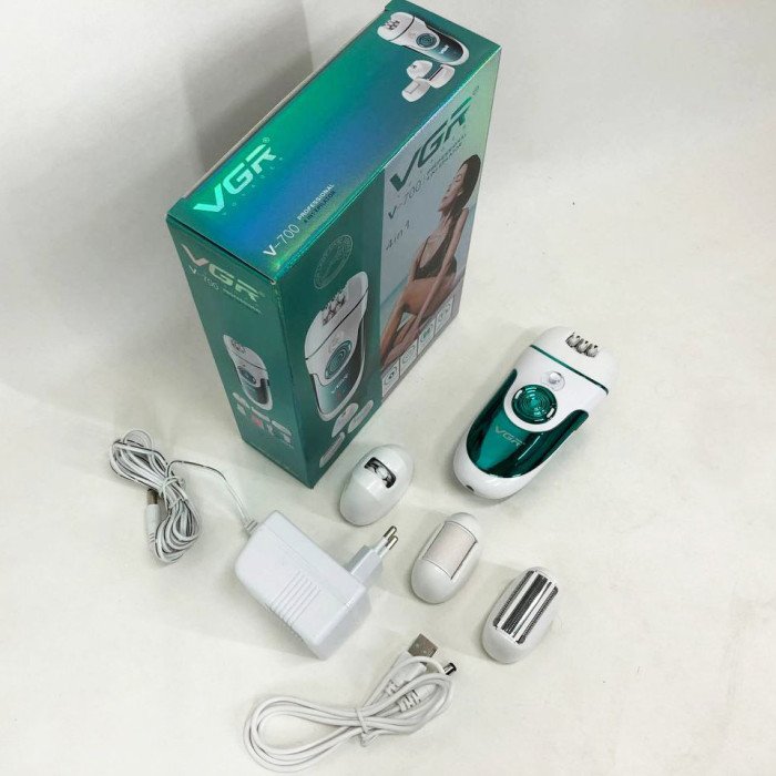 Епілятор VGR V-700 Жіночий бездротовий з підсвіткою для ніг та зони бікіні, пемза, електробритва для ніг