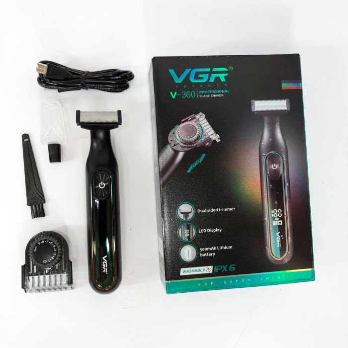 Електробритва VGR V-360 GREEN, Бездротова електробритва, Тример для вусів, Електробритва з насадками