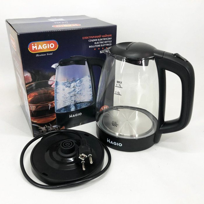 Електрочайник Magio MG-505, прозорий чайник з підсвічуванням, стильний електричний чайник