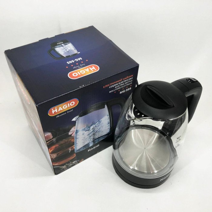 Електрочайник Magio MG-505, прозорий чайник з підсвічуванням, стильний електричний чайник