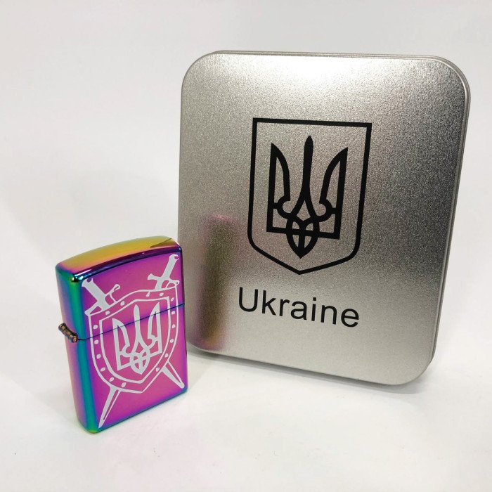 Дугова електроімпульсна запальничка USB Україна металева коробка HL-446. Колір: хамелеон