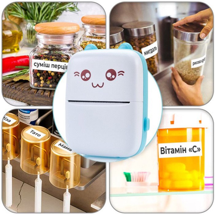 Портативний мініпринтер Mini printer з Bluetooth для термодруку без чорнила зі смартфона. Колір: блакитний