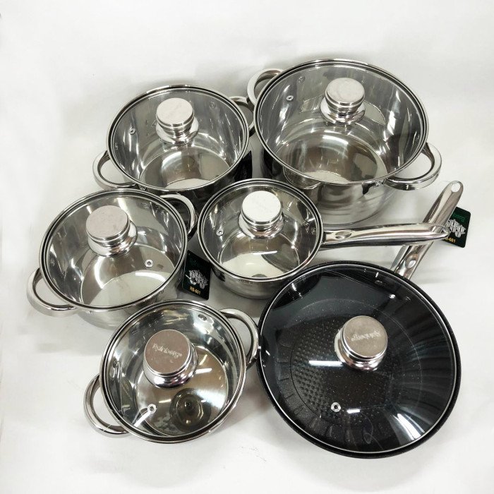Набір посуду Rainberg RB-601 (12 предметів) з нержавіючої сталі, каструлі з нержавіючої сталі