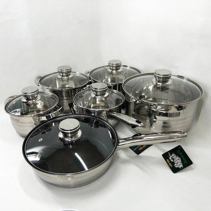 Набір посуду Rainberg RB-601 (12 предметів) з нержавіючої сталі, каструлі з нержавіючої сталі