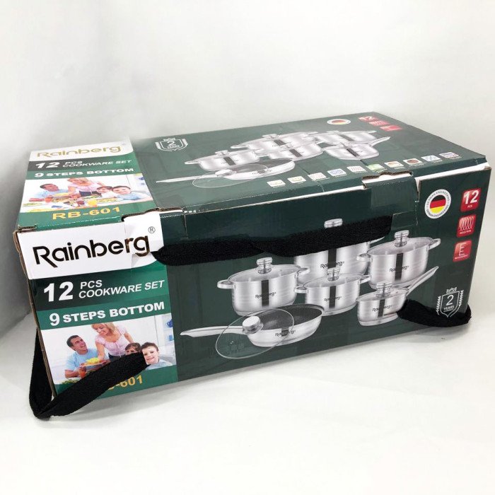 Набір посуду Rainberg RB-601 (12 предметів) з нержавіючої сталі, каструлі з нержавіючої сталі