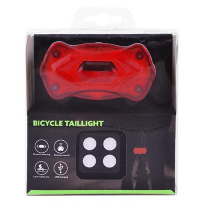 Велоліхтар KXK-03 STOP (червоно-синій), сирена, 2 LASER, із зазначенням поворотів, LED ліхтар із USB