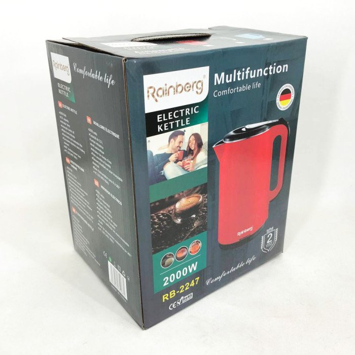 Чайник електричний Rainberg RB-2247 2000Вт 2 л, тихий електричний, безшумний чайник. Колір: блакитний