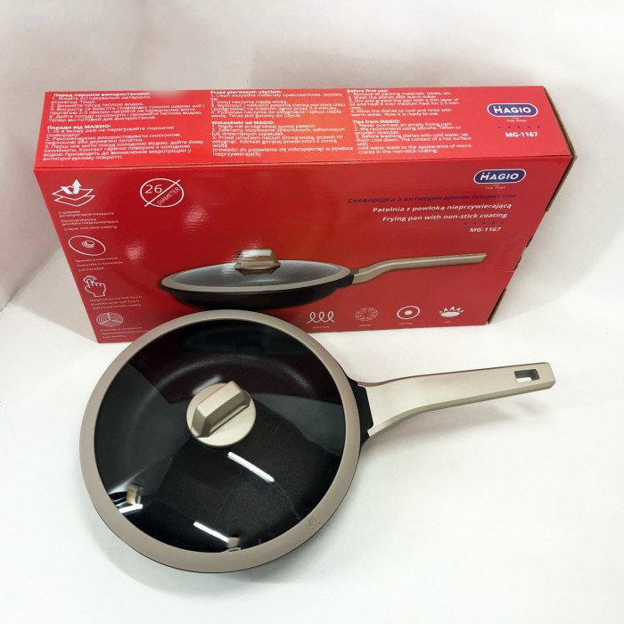 Сковорода Magio MG-1167 з антипригарною кришкою 26 см, сковорода з індукційним дном