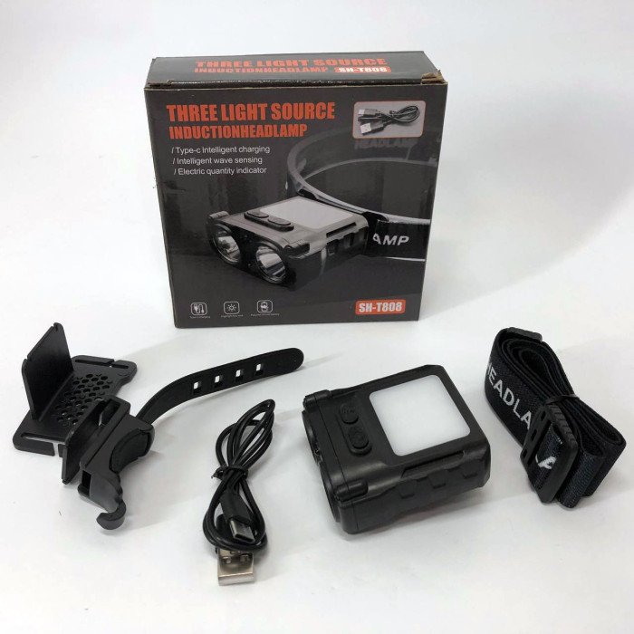 Ліхтар налобний SH-T808-2XPE-20SMD-white/red з датчиком руху, потужний налобний ліхтар для риболовлі