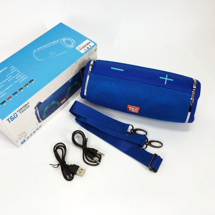 Портативна колонка TG642 з RGB підсвічуванням та ремінцем, акумуляторна колонка для музики. Колір: синій
