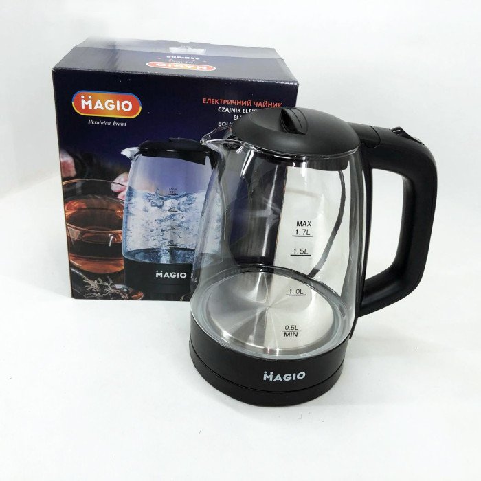 Електрочайник Magio MG-505, прозорий чайник з підсвічуванням, стильний електричний чайник