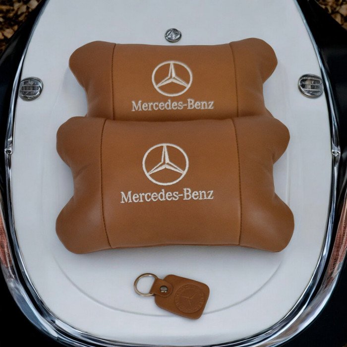 Комплект 2шт для підголівника Mercedes-Benz, виготовлених з натуральної коричневої шкіри. Комфорт в авто